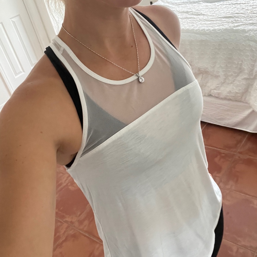 Old Navy White and Black Mesh Tank Top